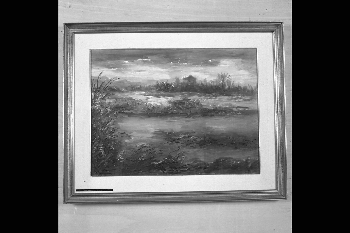 Il fiume Esino in piena, paesaggio fluviale (dipinto) di Ferrata Luigi (sec. XX)