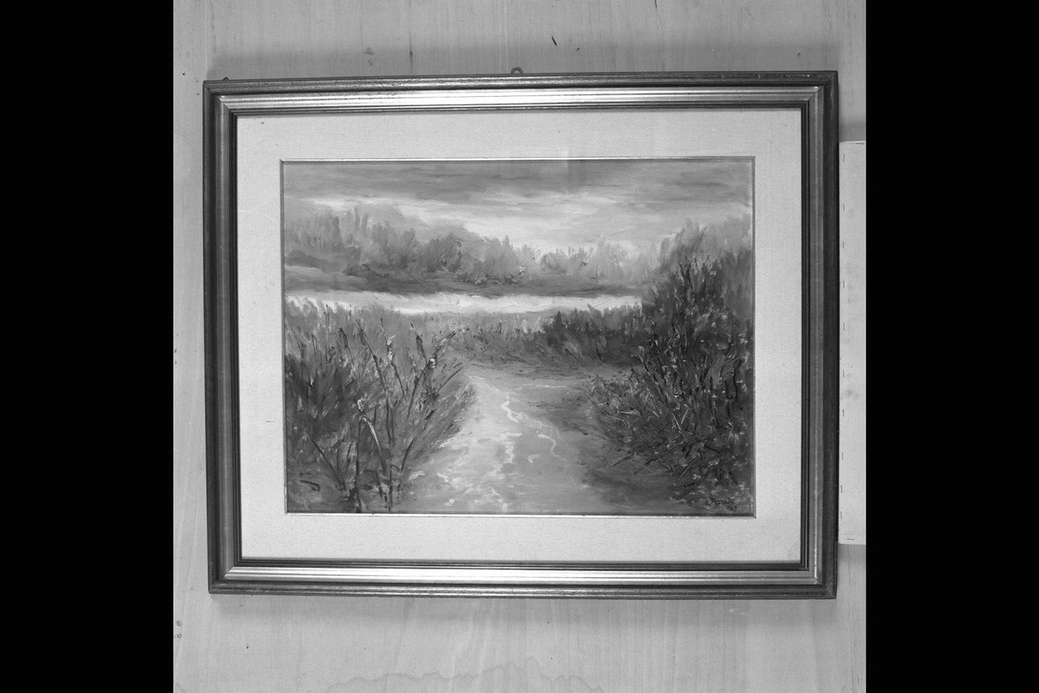 Estate sul fiume Esino, paesaggio fluviale (dipinto) di Ferrata Luigi (sec. XX)