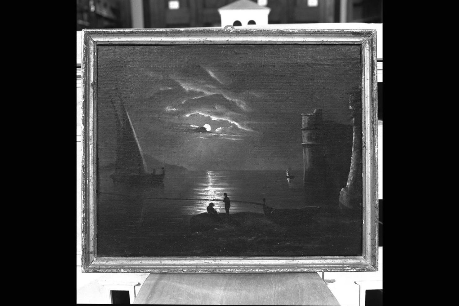 marina al chiaro di luna (dipinto) - ambito napoletano (sec. XIX)