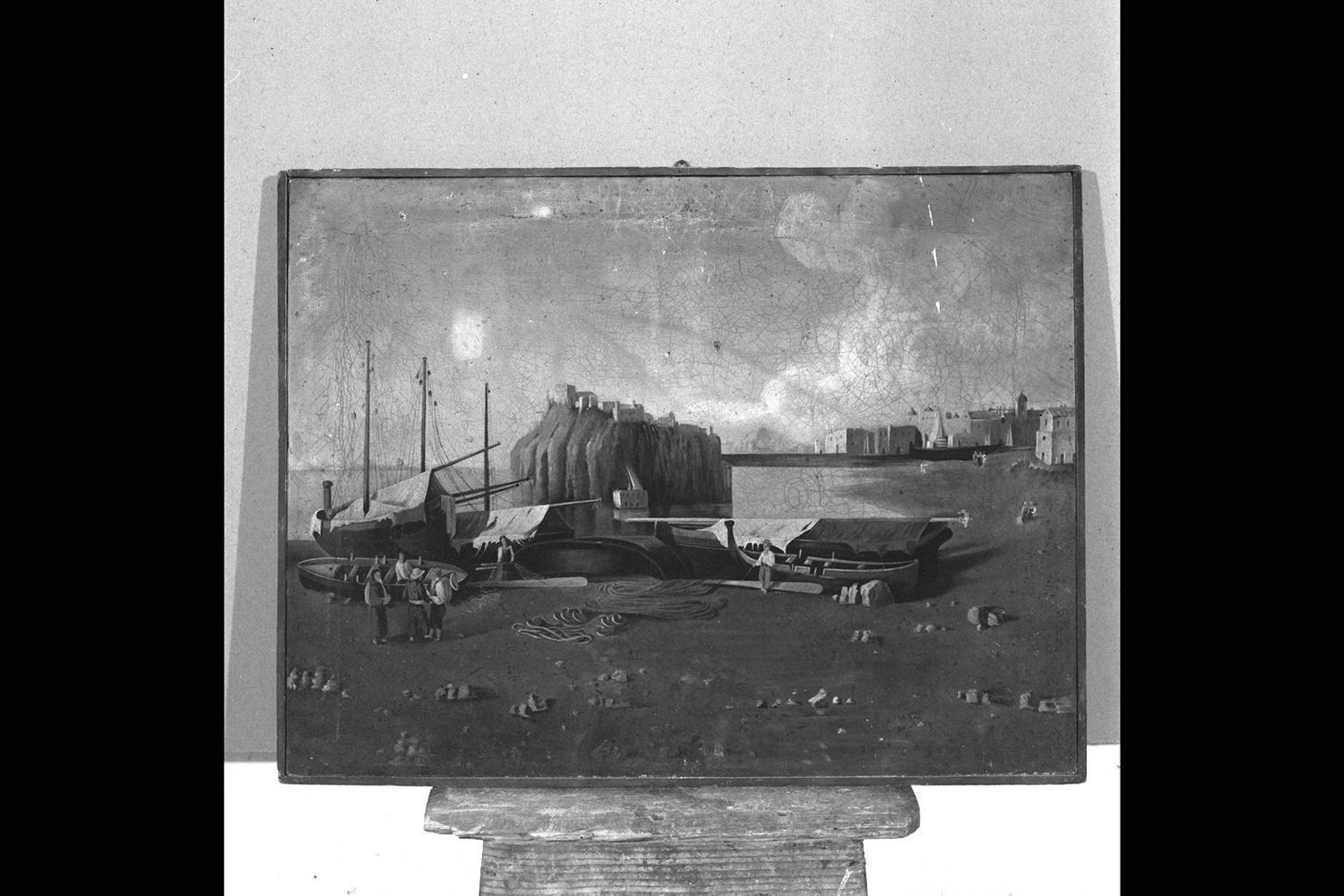 marina con barche (dipinto) - ambito napoletano (sec. XIX)