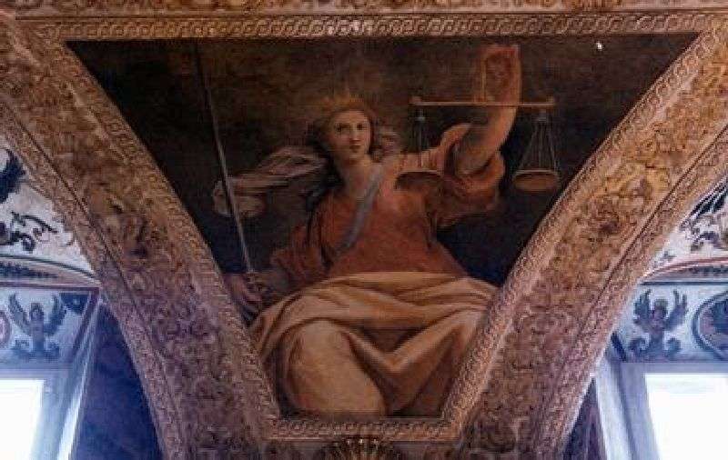 allegoria della Giustizia (dipinto, elemento d'insieme) di Roncalli Cristoforo detto Pomarancio (e aiuti) (primo quarto sec. XVII)