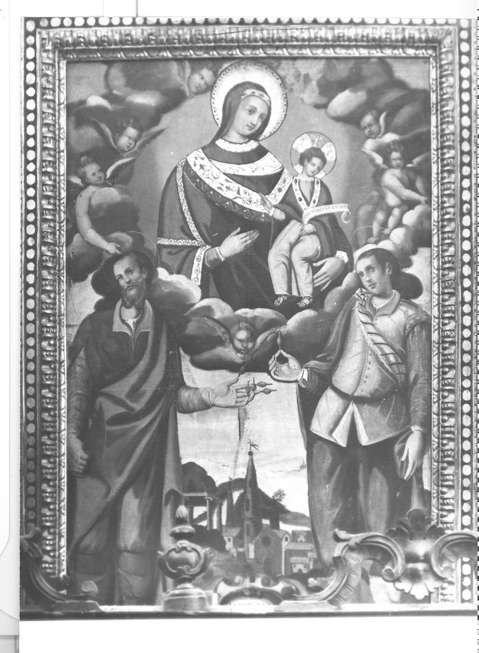 Madonna di Costantinopoli con San Crispino e San Crispiniano (dipinto) - ambito marchigiano (sec. XVII)