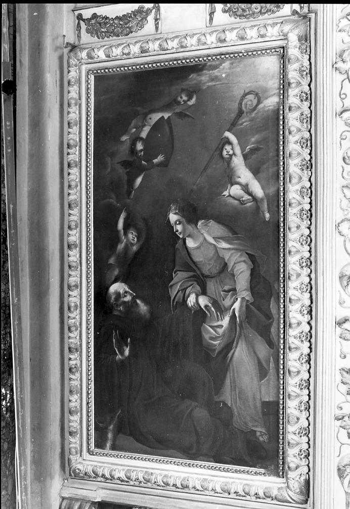 Madonna in atto di sollevare San Silvestro morente (dipinto) di Lazzarelli Giulio (metà sec. XVII)