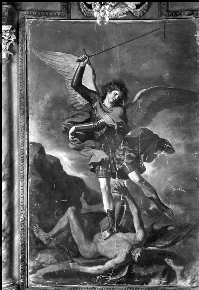 San Michele Arcangelo combatte Satana (dipinto) di Barbieri Giovan Francesco detto Guercino (sec. XVII)