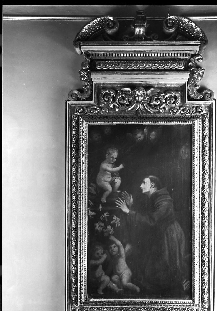 Sant'Antonio da Padova adora Gesù Bambino (dipinto) - ambito marchigiano (sec. XVII)