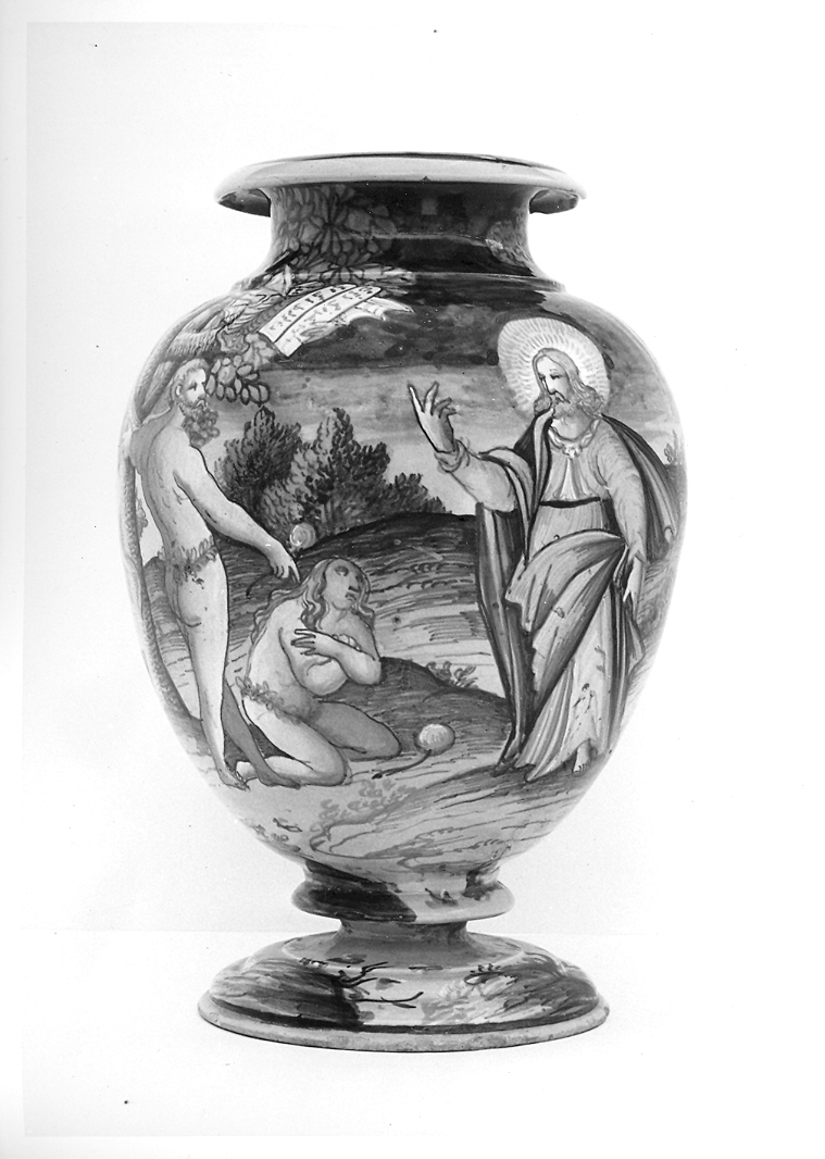 Adamo ed Eva cacciati dal paradiso terrestre (vaso) di Patanazzi Alfonso (bottega) (fine/inizio secc. XVI/ XVII)