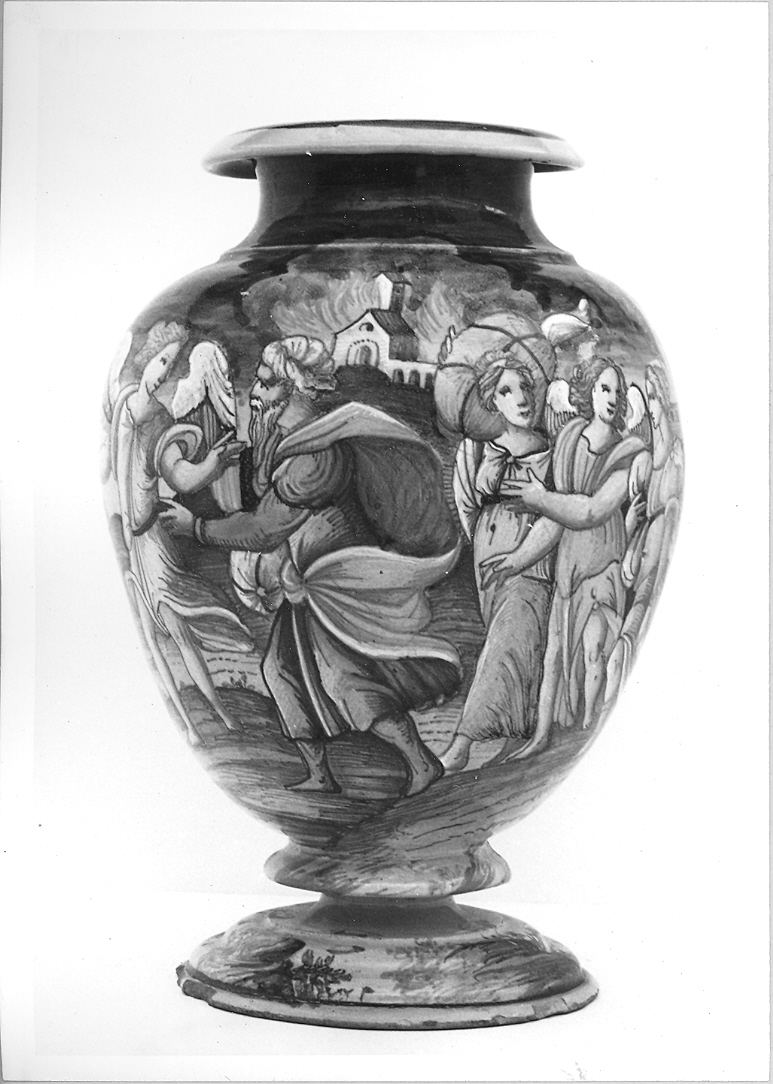 Lot e la famiglia in fuga da Sodoma (vaso) di Patanazzi Alfonso (bottega) (fine/inizio secc. XVI/ XVII)