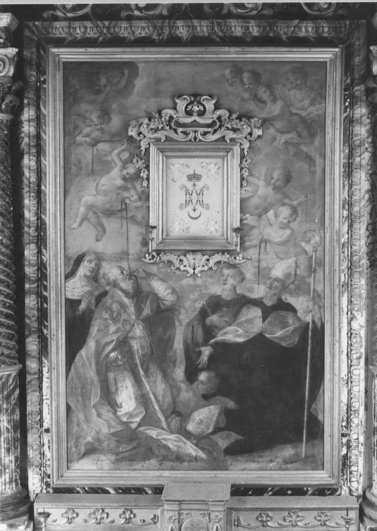 Santa Monica, Sant'Agostino, San Nicola da Tolentino e San Nicola di Bari (dipinto) di Simonetti Domenico detto Magatta (sec. XVIII)