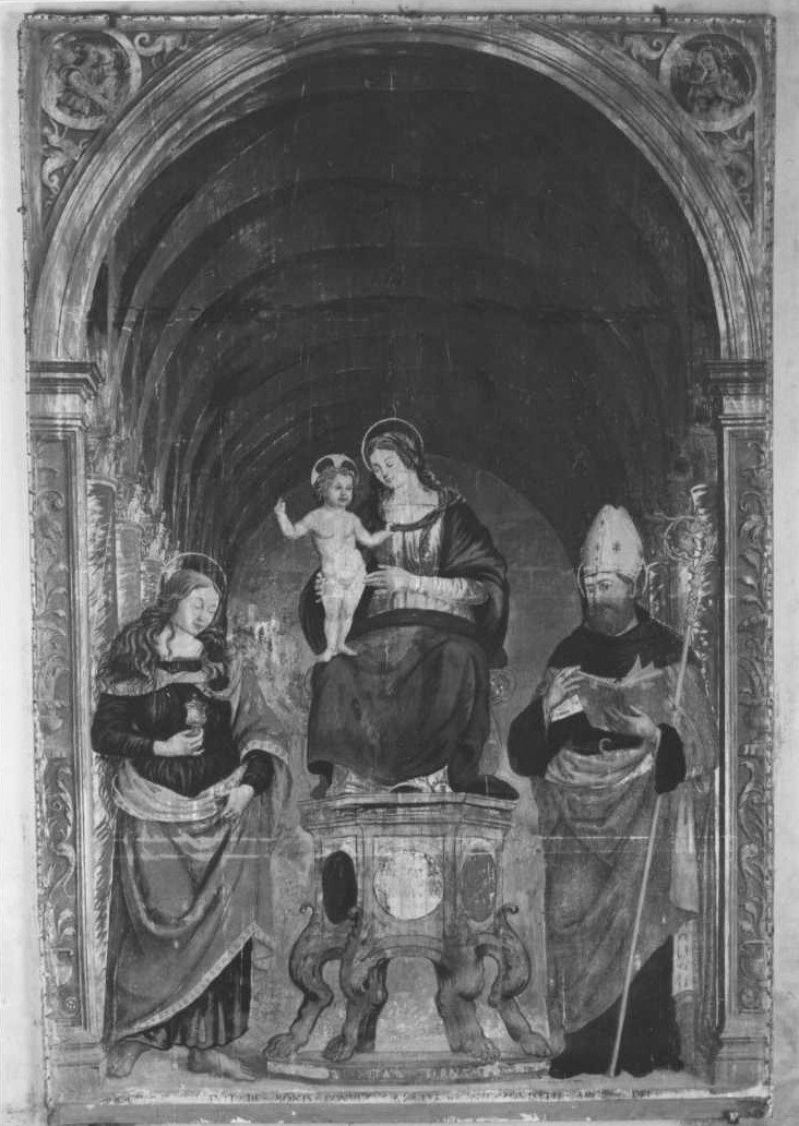 Madonna in trono con Bambino, Santa Maria Maddalena e Sant'Agostino (dipinto) - ambito marchigiano (fine/inizio secc. XV/ XVI)