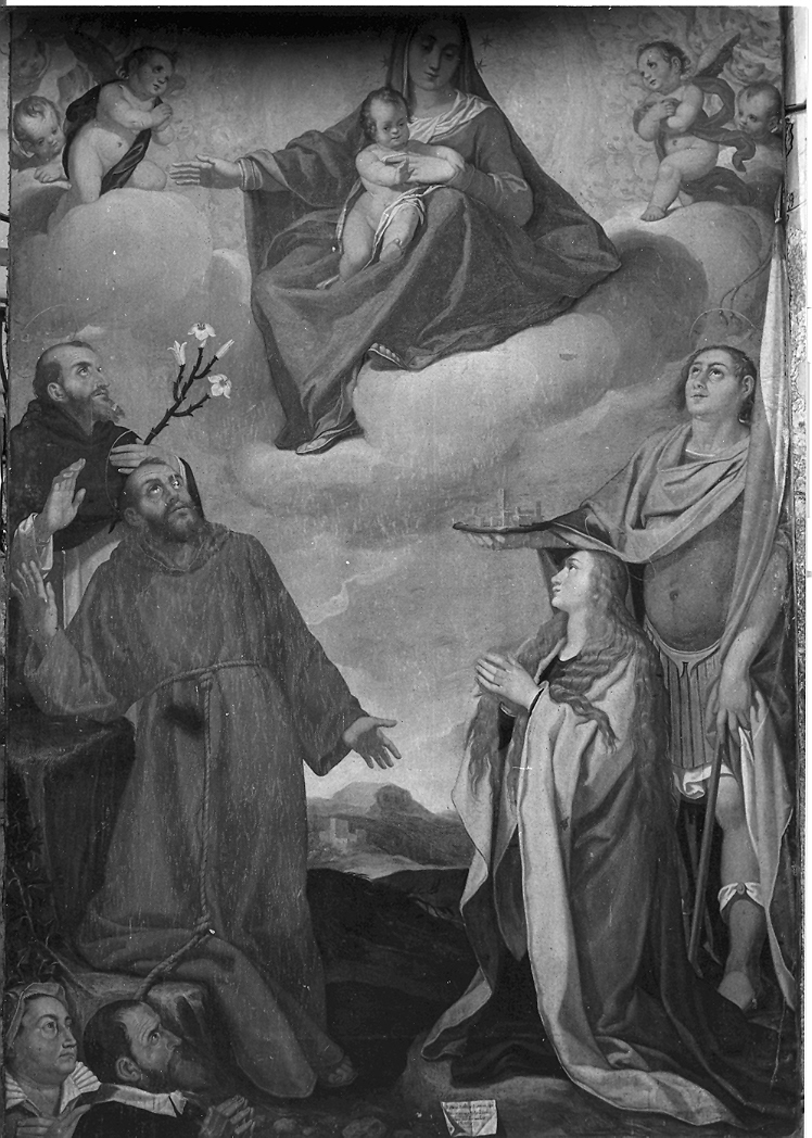 Madonna con Bambino, angeli e santi (dipinto) - ambito marchigiano (sec. XVI)