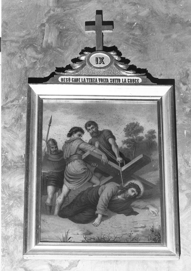stazione IX: Gesù cade sotto la croce la terza volta (Via Crucis, elemento d'insieme) - ambito marchigiano (sec. XX)