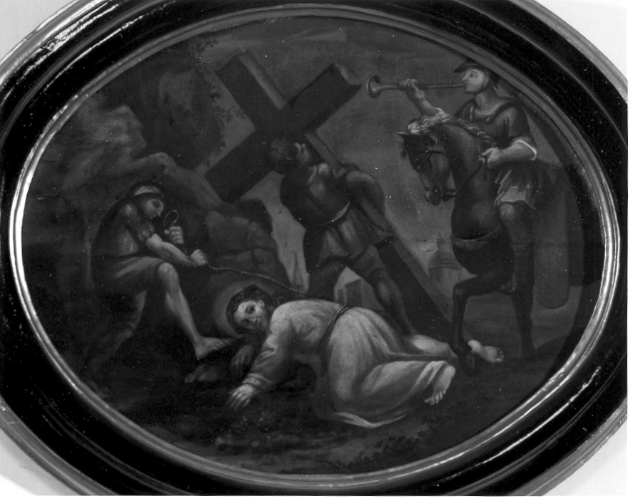 stazione IX: Gesù cade sotto la croce la terza volta (Via Crucis, elemento d'insieme) - ambito marchigiano (sec. XVIII)