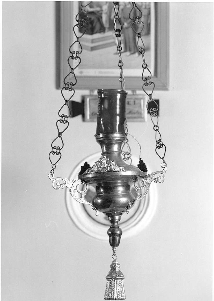 lampada pensile, coppia - bottega marchigiana (prima metà sec. XX)