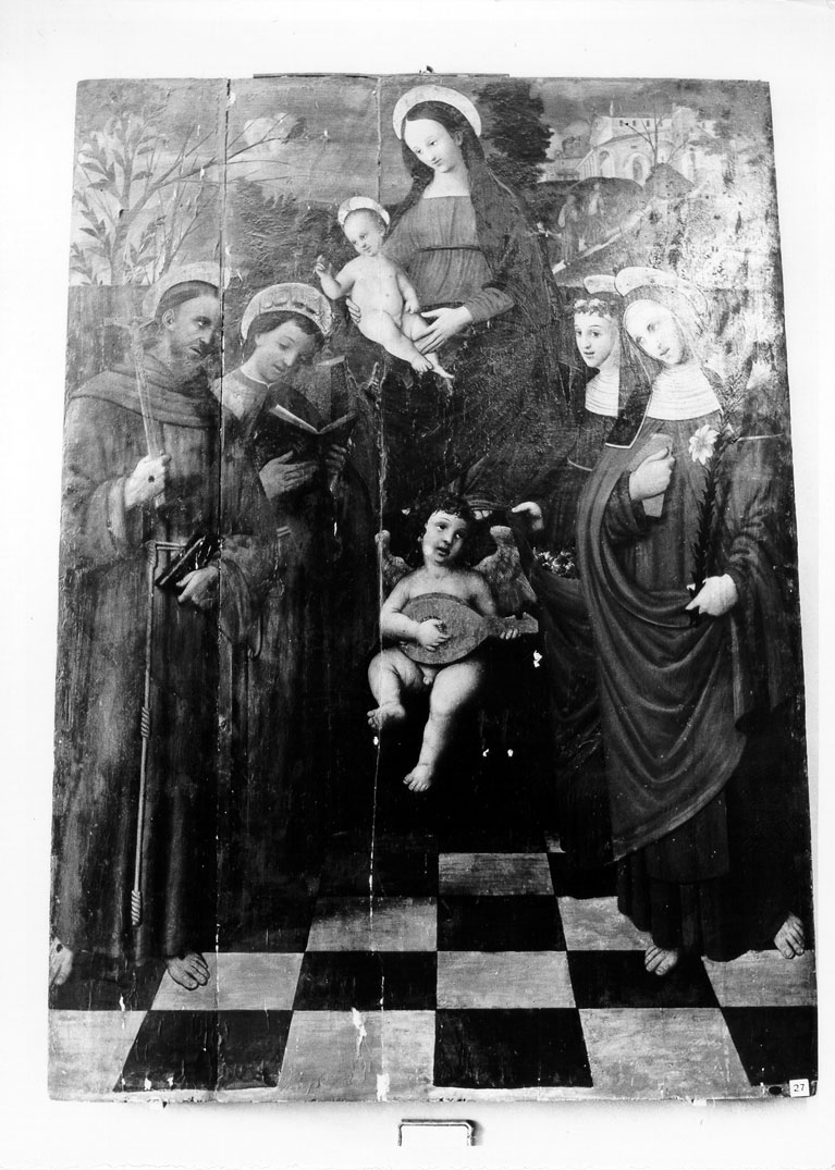 Madonna con Bambino e Santi (dipinto) di Nardini Giacomo (attribuito) (sec. XVI)