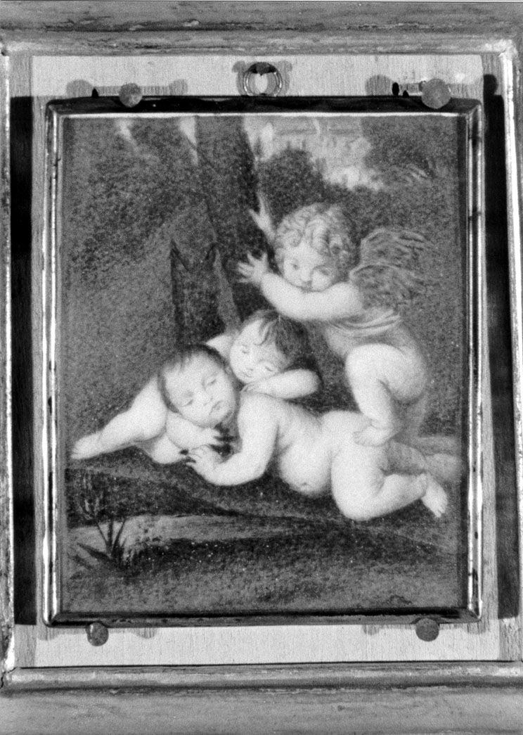 putti dormienti e angelo (dipinto) - ambito italiano (sec. XVIII)