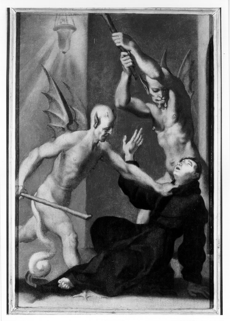 tentazioni di San Nicola da Tolentino (dipinto) di Lilli Andrea (sec. XVI)