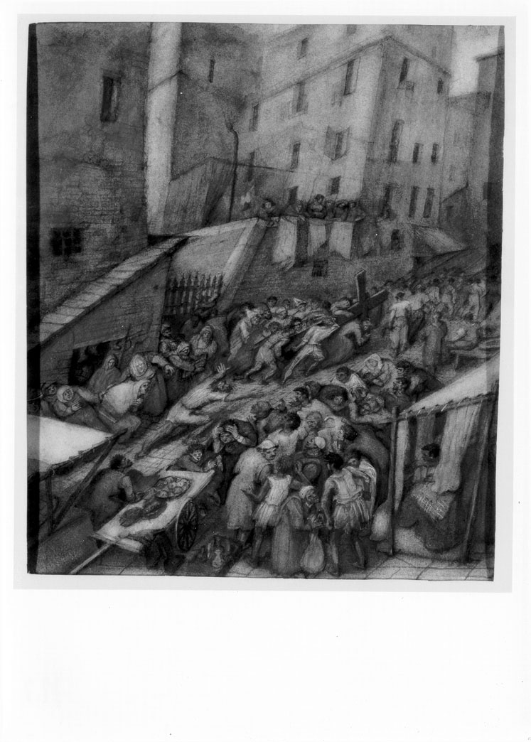 salita di Cristo al monte Calvario (dipinto) di Carnevali Francesco (sec. XX)