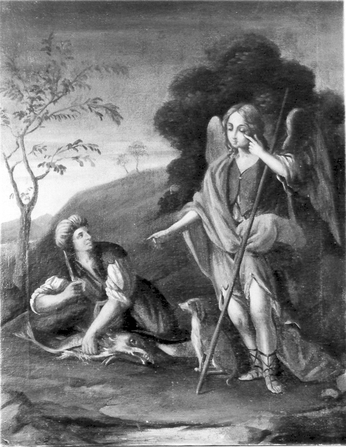 Tobiolo e San Raffaele Arcangelo (dipinto) di Cecconi Filippo (sec. XIX)