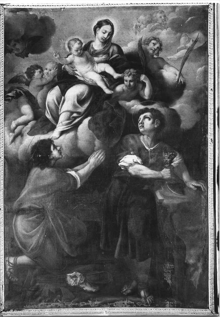 Madonna in gloria e Santi Crispino e Crispiniano (dipinto) - ambito marchigiano (sec. XVII)