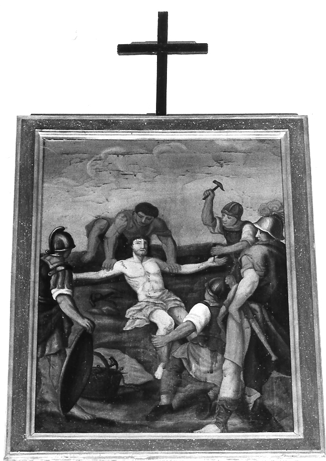 stazione XI: Gesù inchiodato alla croce (dipinto, elemento d'insieme) - ambito marchigiano (fine/inizio secc. XVI/ XVII)