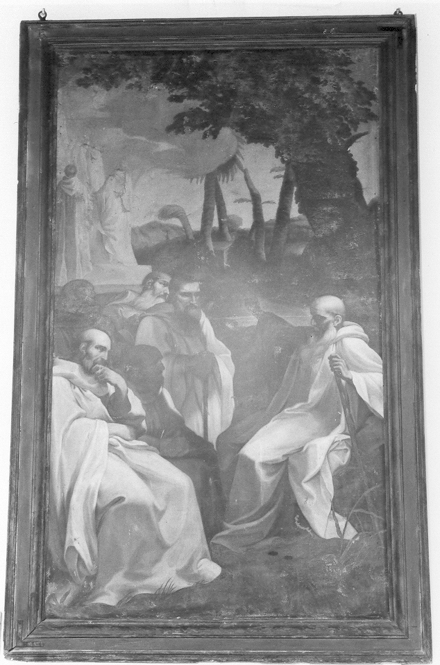 san Romualdo ascolta il sogno di Maldolo (dipinto) di Sacchi Andrea (maniera) (sec. XVII)