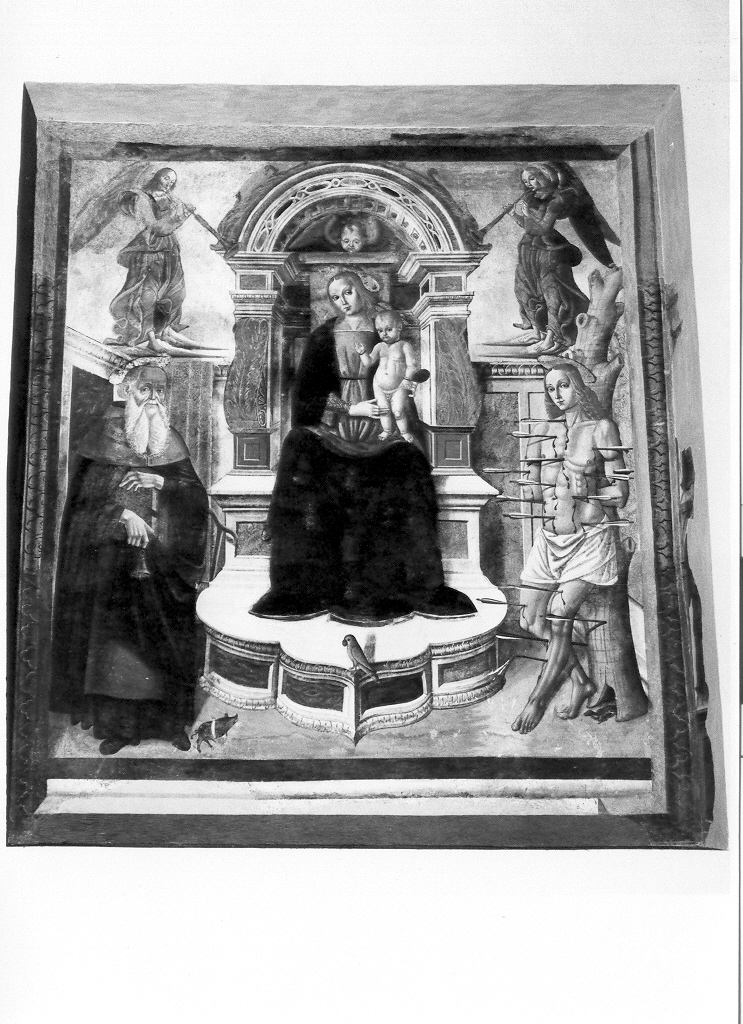 Madonna con Bambino in trono tra santi (dipinto) - ambito marchigiano (fine/inizio secc. XV/ XVI)