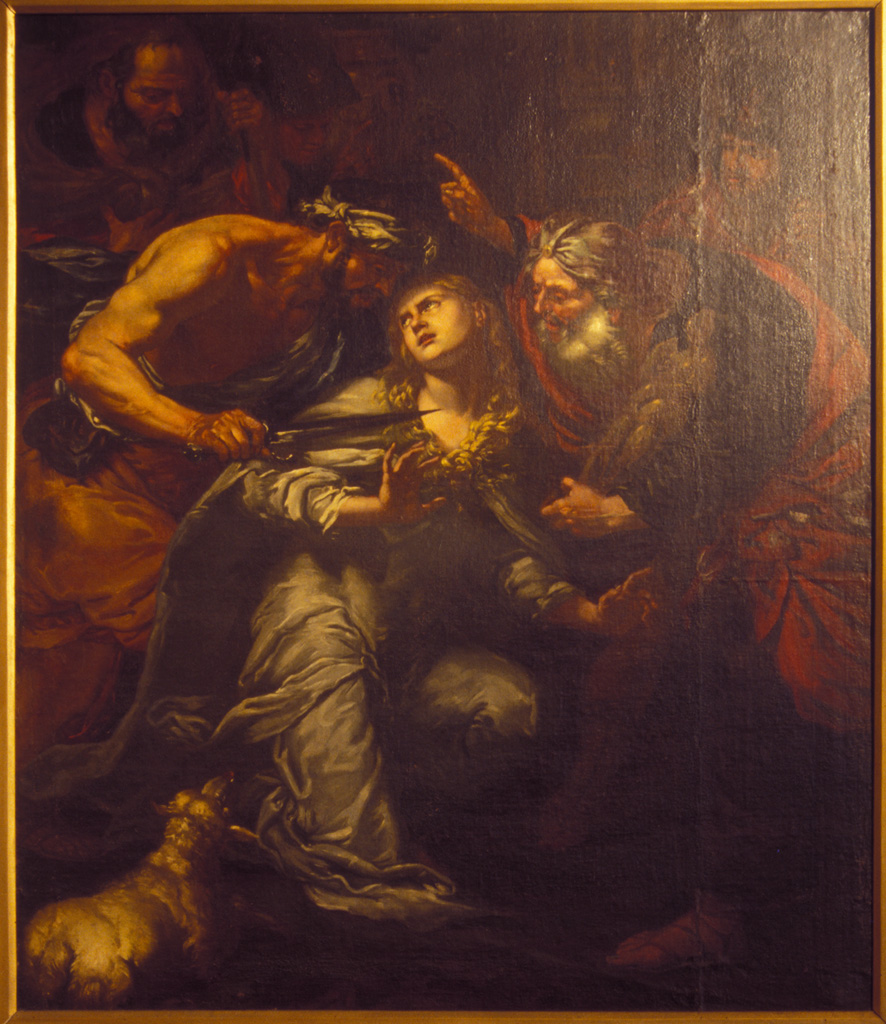 martirio di Sant'Agnese (dipinto) di Langetti Giovanni Battista (attribuito) (sec. XVII)