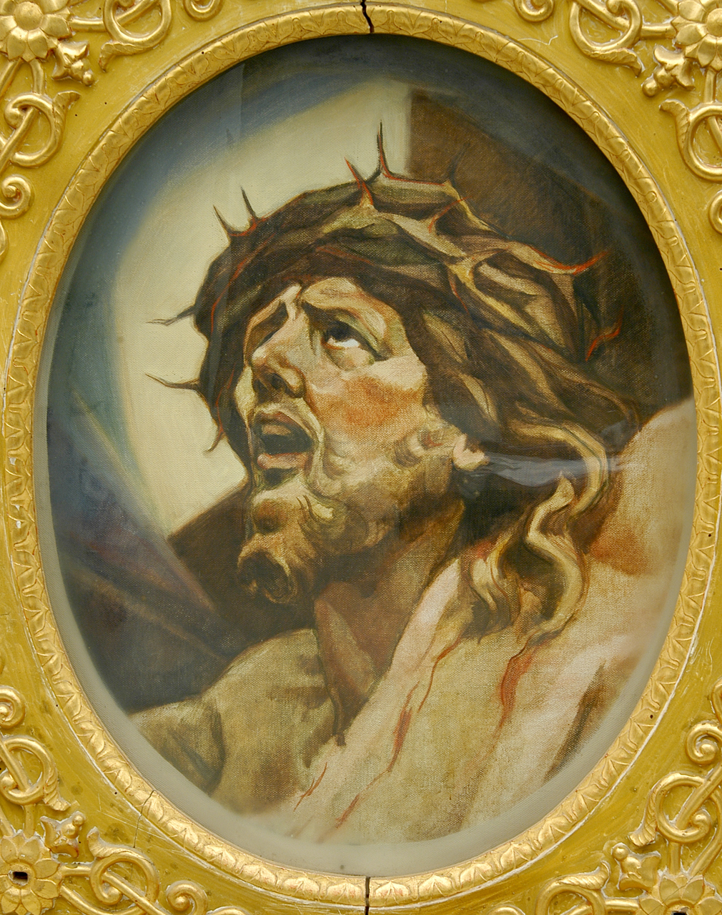 Gesù coronato di spine (dipinto) di Bedini Tarcisio (sec. XX)