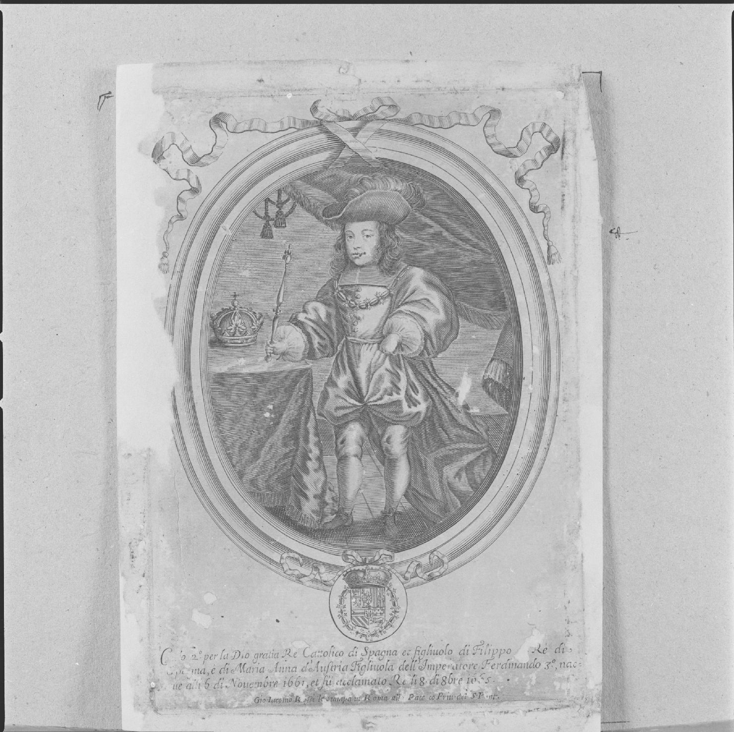 ritratto di Carlo II di Spagna (stampa) - ambito italiano, ambito italiano, ambito italiano (sec. XVII)