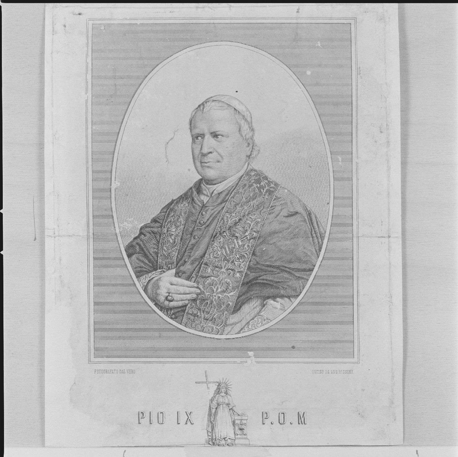 ritratto di papa Pio IX (stampa) di Rossena Angelo (sec. XIX)