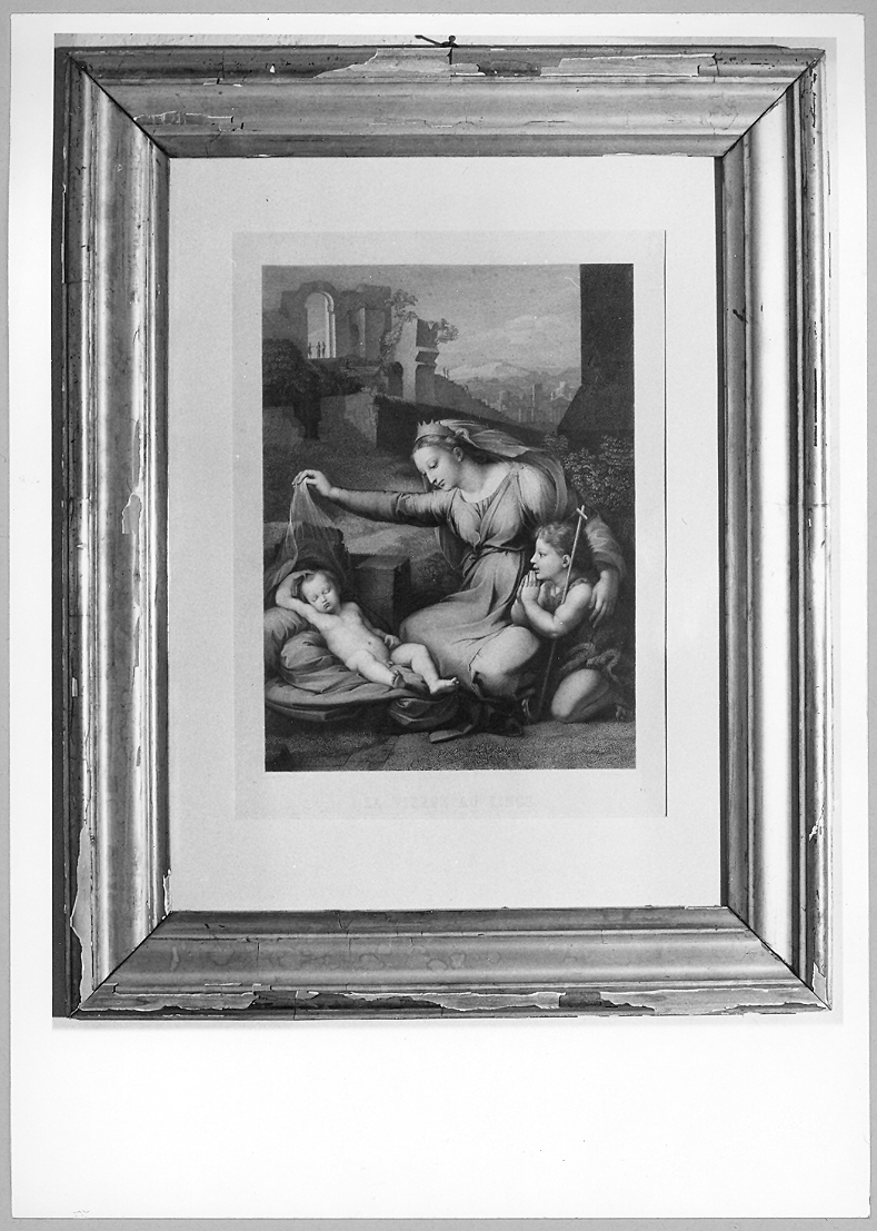 Madonna con Bambino e i santi Giovannino, Pietro, Caterina, Margherita e Paolo (stampa) di Juvara Tommaso Aloisio (sec. XIX)