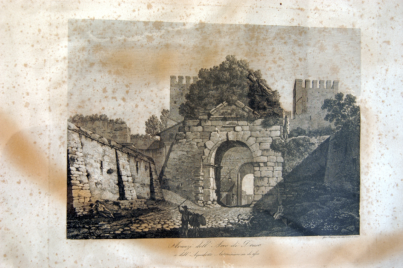 veduta dell'Arco di Druso a Roma (stampa) di Balzar Giovanni Battista (sec. XIX)
