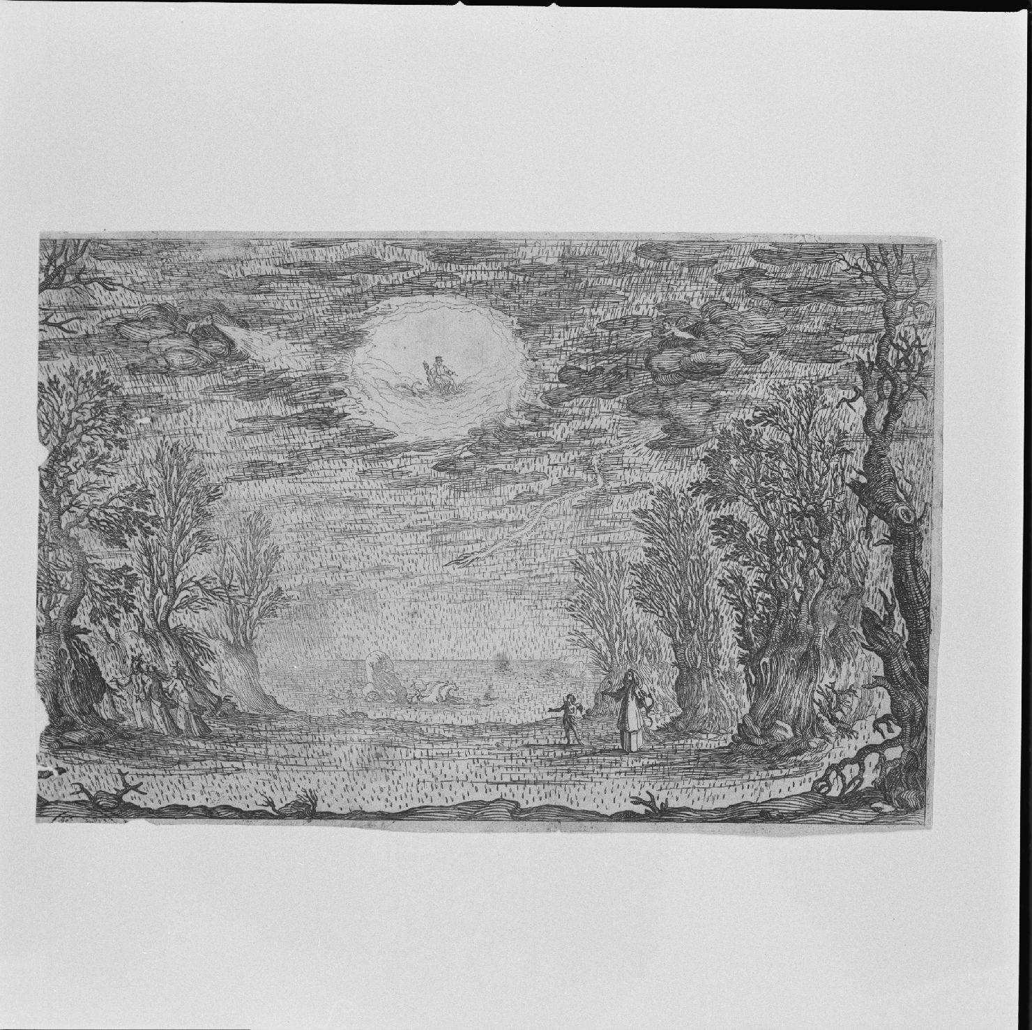 Giove pluvio e Nettuno che emerge dal mare (stampa) - ambito italiano (?) (sec. XVII)