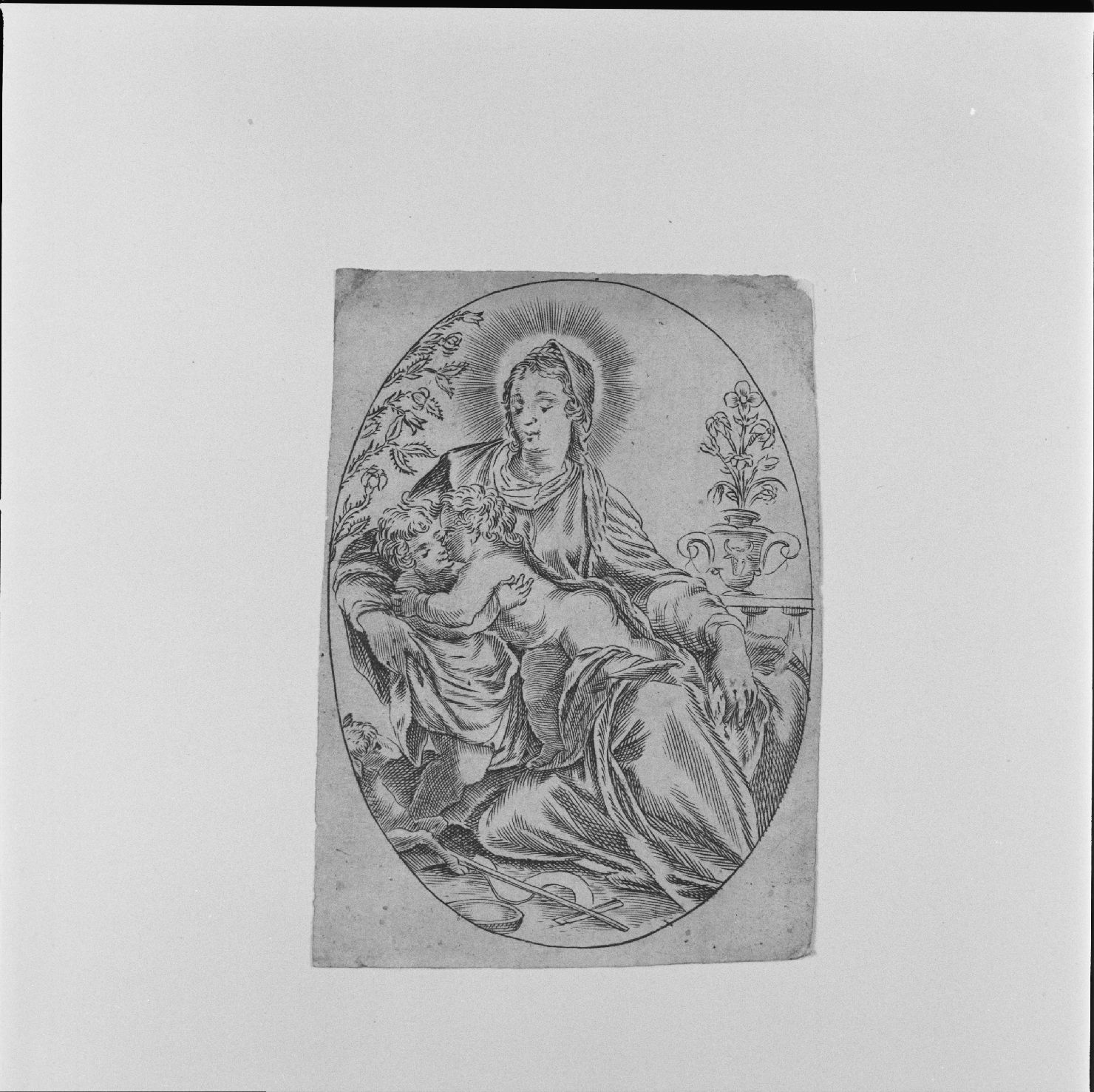 Madonna con Bambino e San Giovannino (stampa) - ambito italiano (?) (sec. XVII)