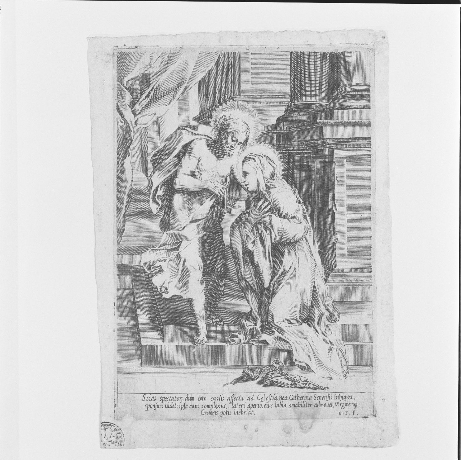 Santa Caterina da Siena tocca le piaghe di Cristo (stampa) di Falcini Domenico (prima metà sec. XVII)