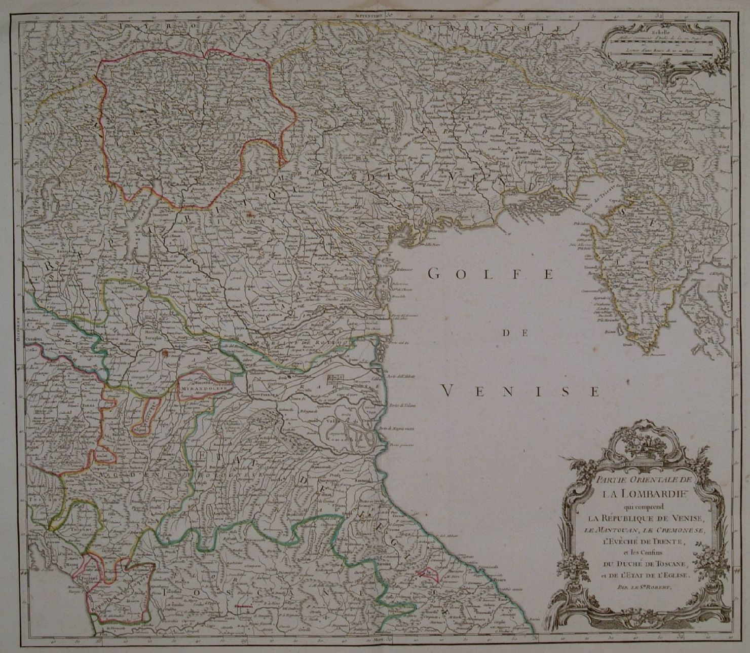 carta geografica della parte orientale della Lombardia (stampa a colori) di Robert de Vagondy Gilles (sec. XVIII)