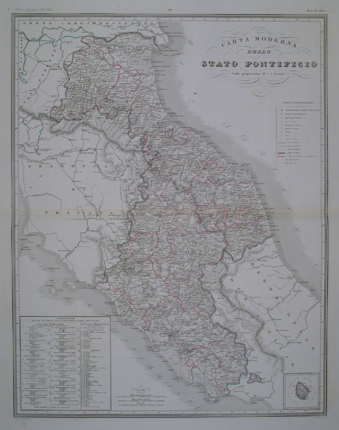 carta geografica dello Stato Pontificio (stampa) di Pozzi G, Maina G, Stanghi V (sec. XIX)