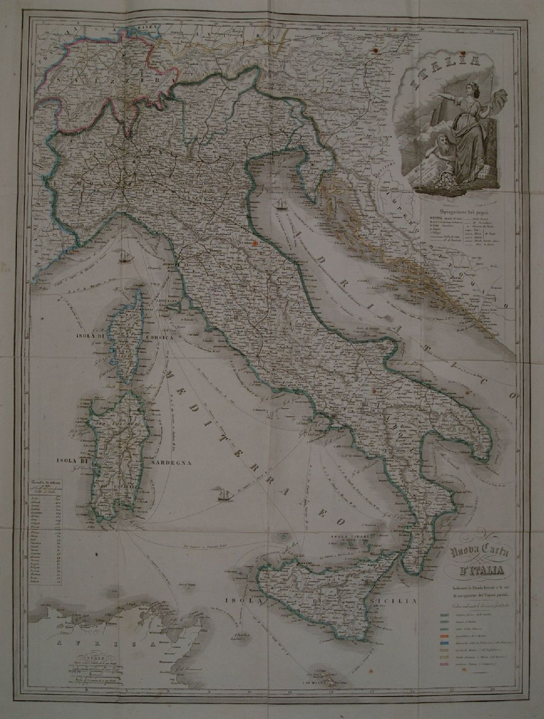 carta geografica dell'Italia (stampa a colori) - ambito italiano (sec. XIX)