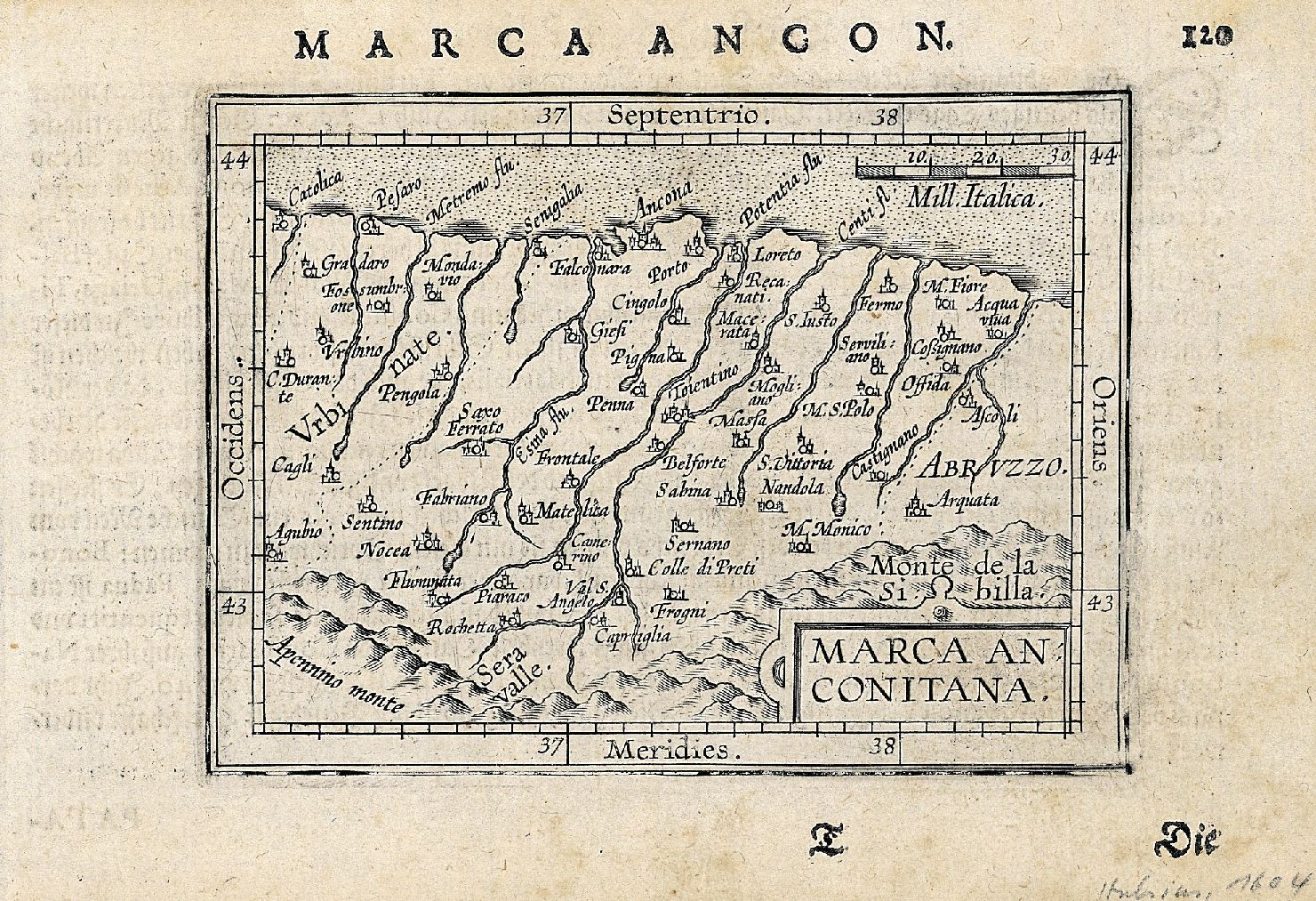 carta geografica della Marca di Ancona (stampa) di Ortelio Abramo (sec. XVI)
