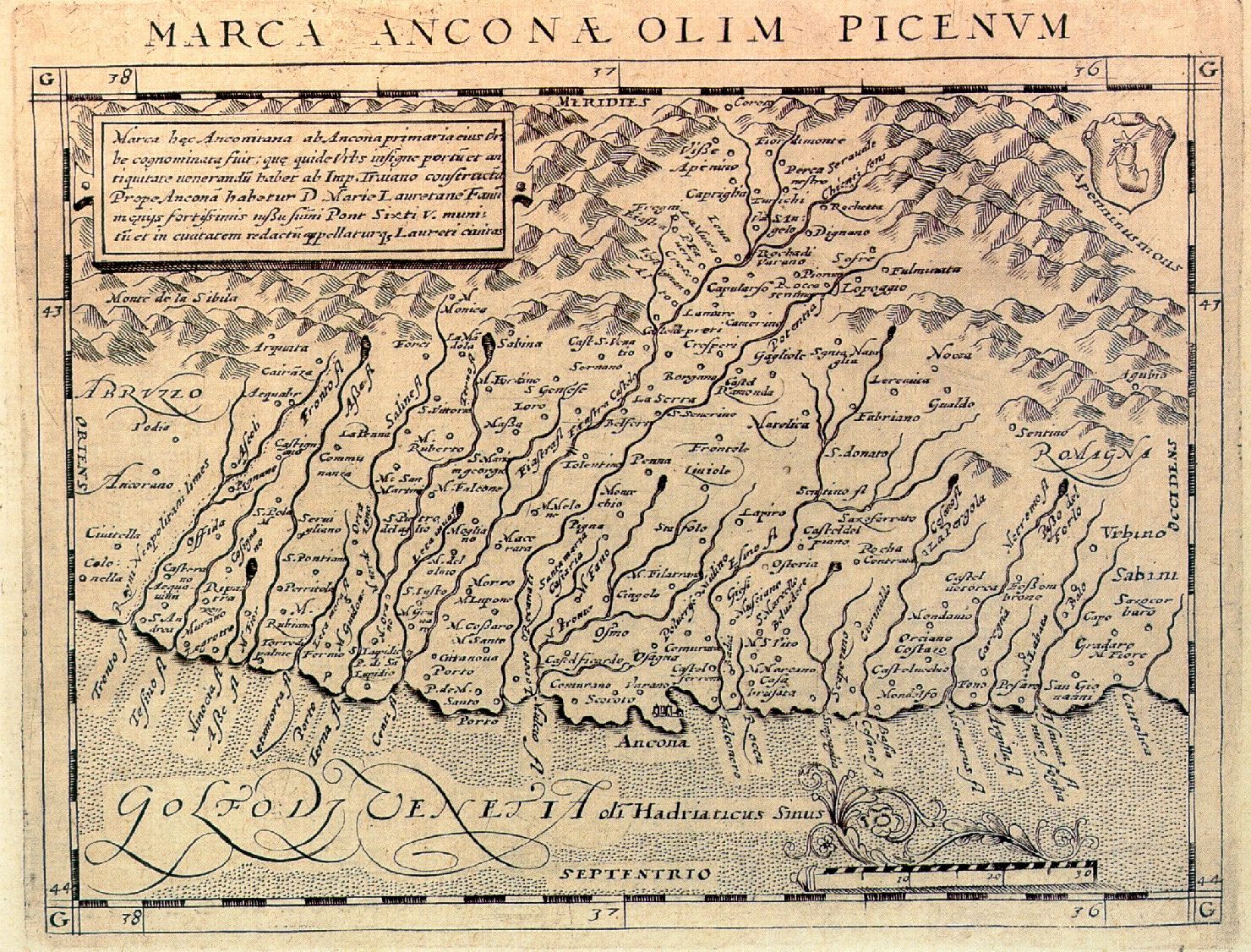 carta geografica della Marca di Ancona (stampa smarginata) di Magini Giovanni Antonio, Porro Girolamo (sec. XVI)
