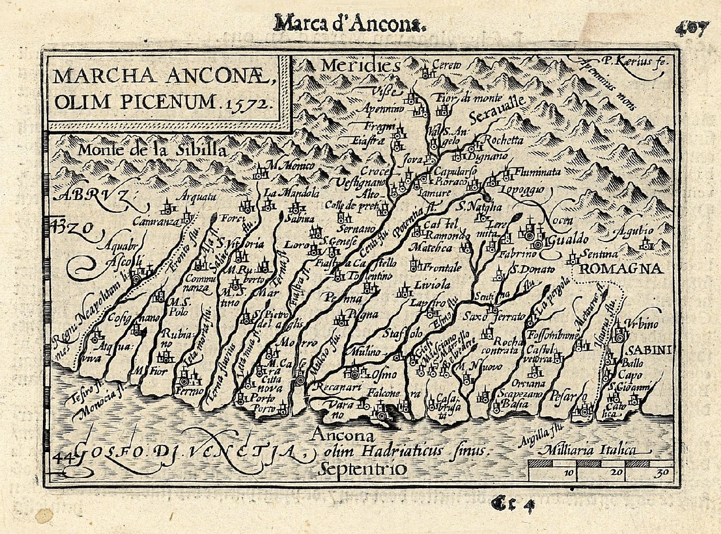 carta geografica della Marca di Ancona (stampa) di Bert Pieter, Keere Pieter van der (sec. XVI)