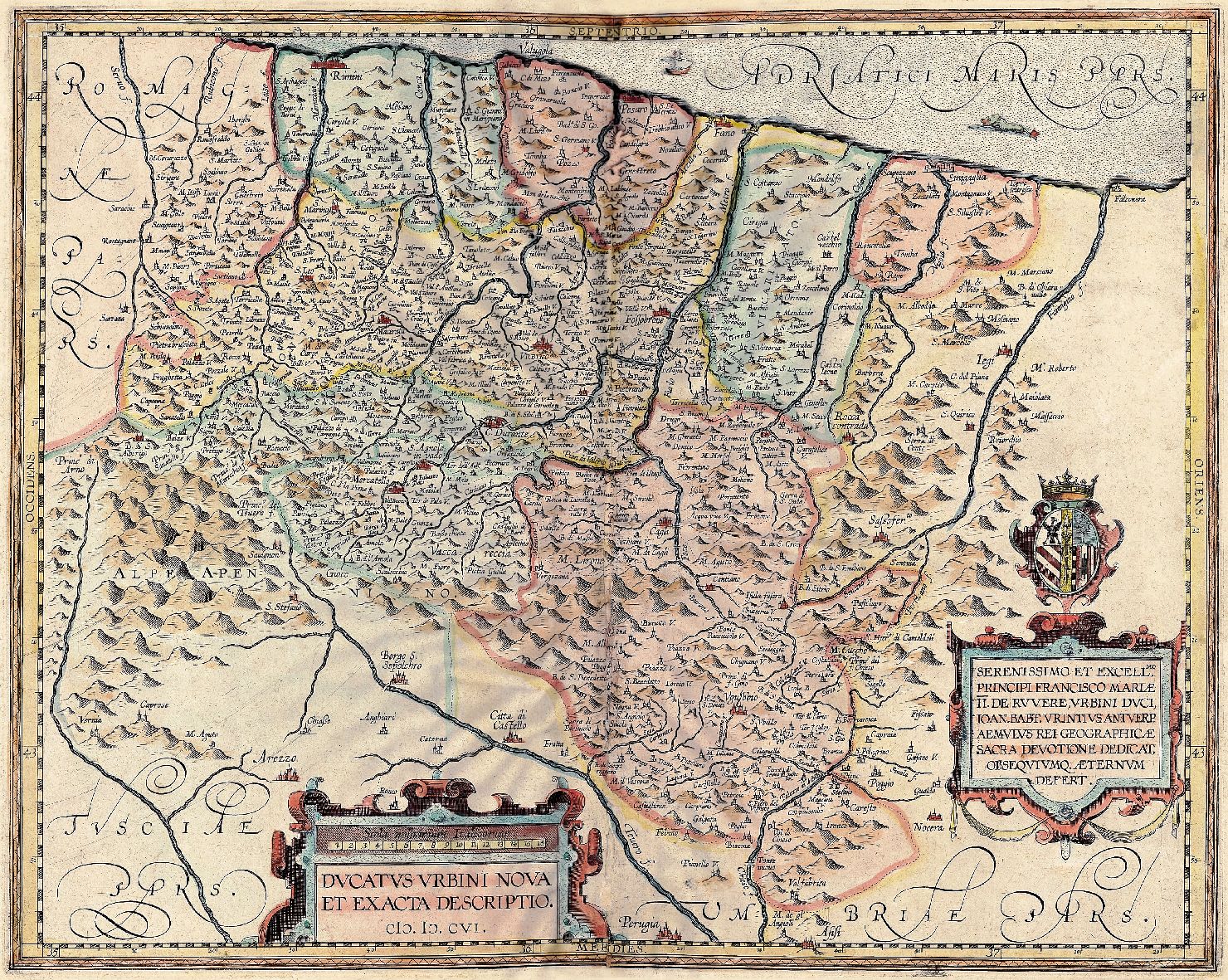carta geografica del Ducato di Urbino (stampa a colori smarginata) di Urints Giovanni Battista (sec. XVII)