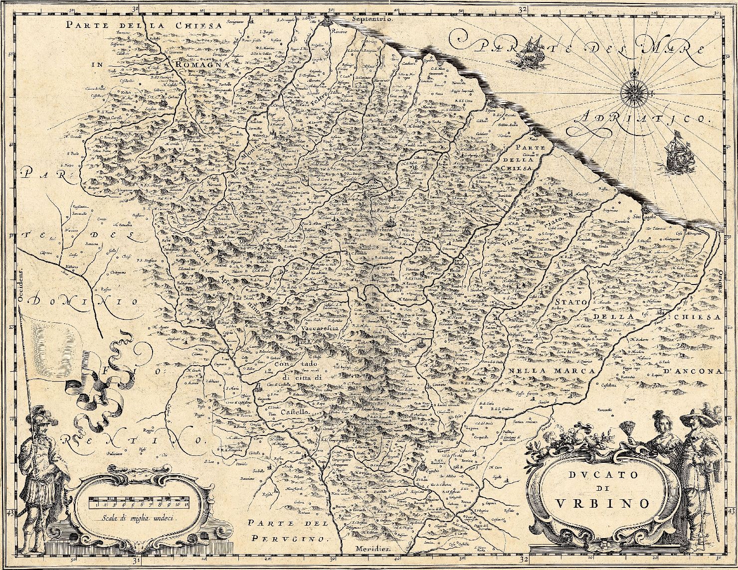 carta geografica del Ducato di Urbino (stampa smarginata) di Blaeu Willem Janszoon (sec. XVII)