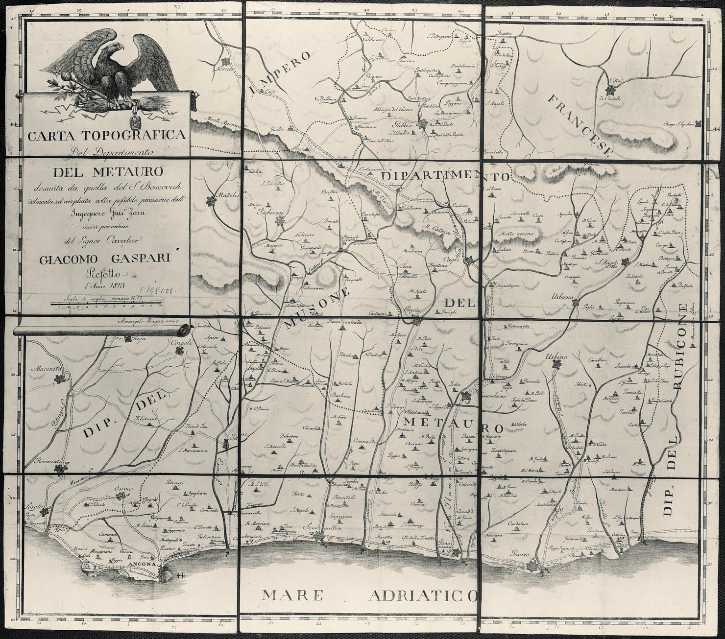 carta geografica del Dipartimento del Metauro (stampa smarginata) di Zani Giuseppe, Magini Arcangelo (sec. XIX)