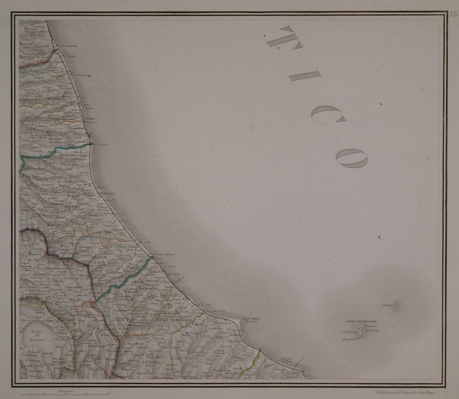 carta geografica del litorale da Porto Potenza Picena a Termoli (stampa a colori) - ambito italiano (sec. XIX)