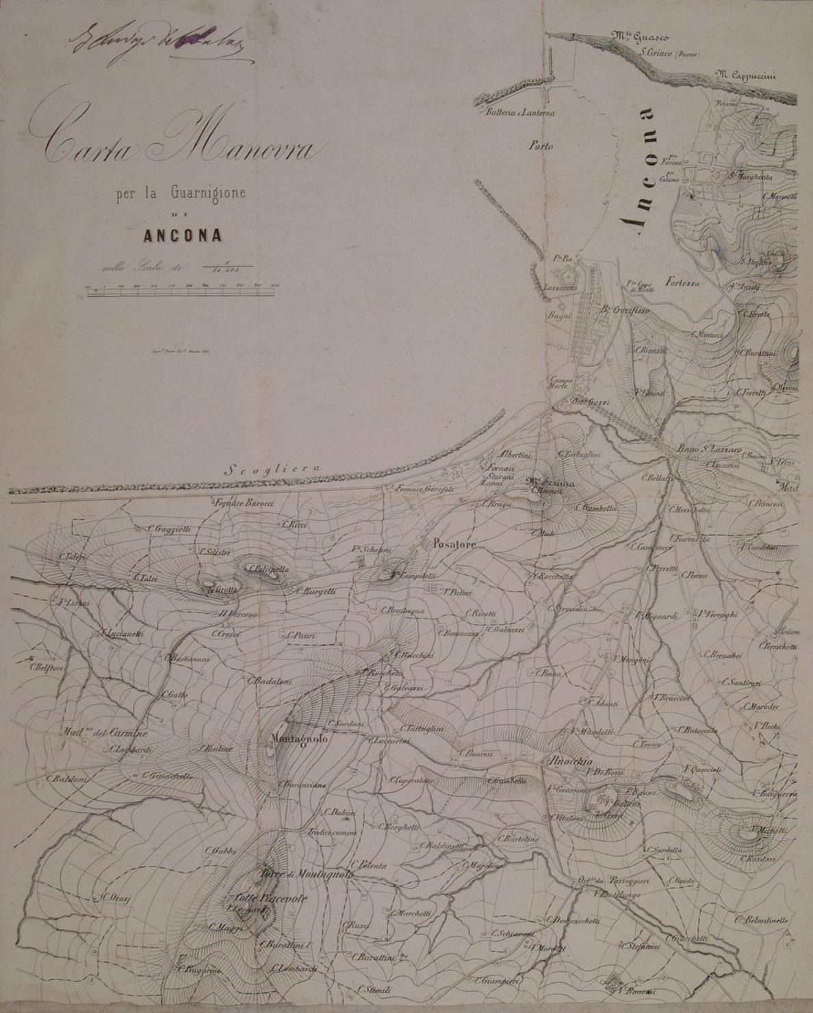 carta geografica della Guarnigione di Ancona (stampa) - ambito italiano (sec. XIX)