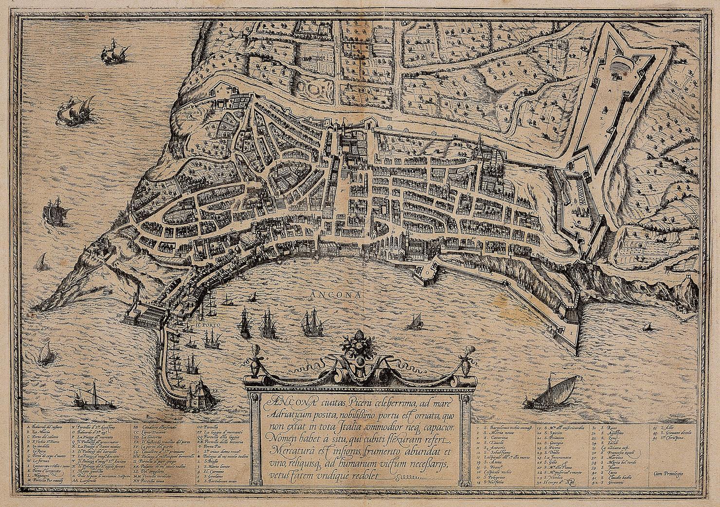 veduta di Ancona (stampa a colori) di Hoefnagel Joris, Hogenberg Frans (sec. XVI)