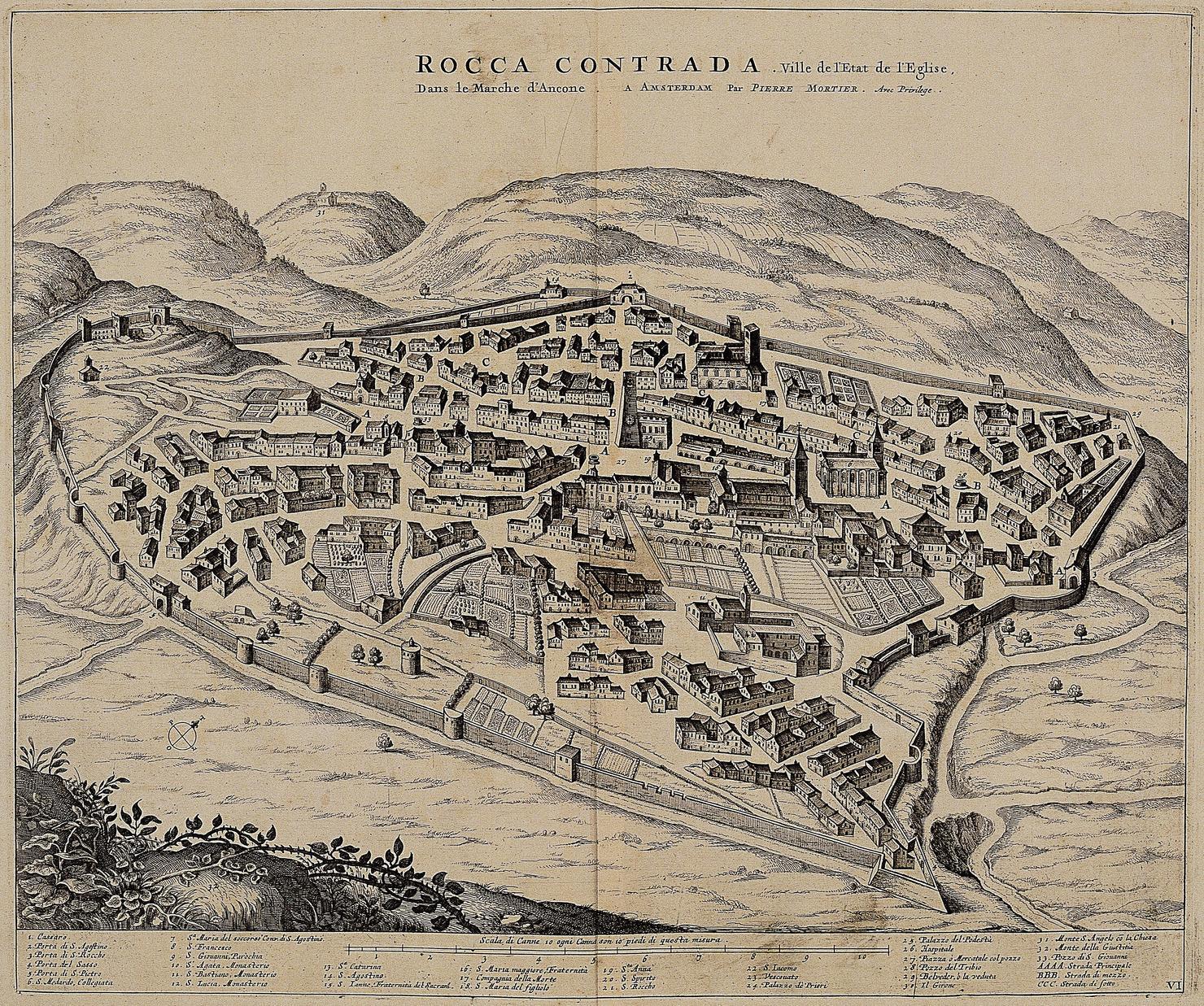 veduta di Rocca Contrada (Arcevia) (stampa) di Ramazzani Ercole - ambito fiammingo (sec. XVIII)