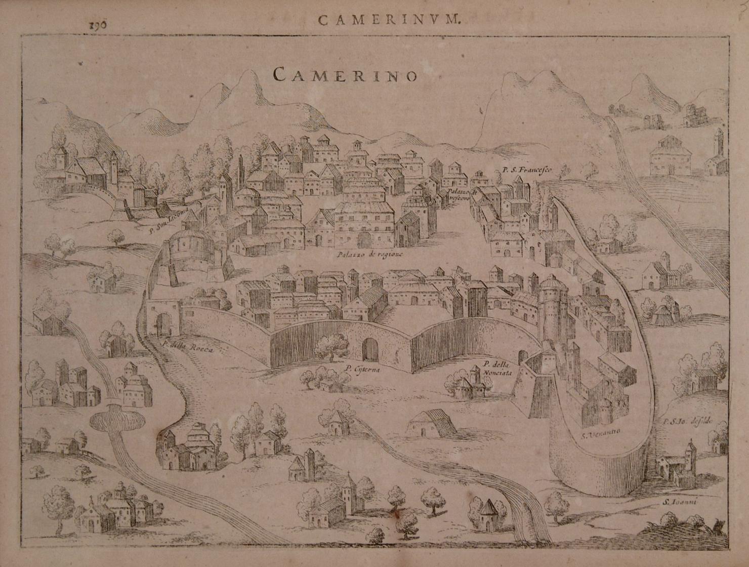 veduta di Camerino (stampa) di Hondius Jodocus il Giovane (sec. XVII)