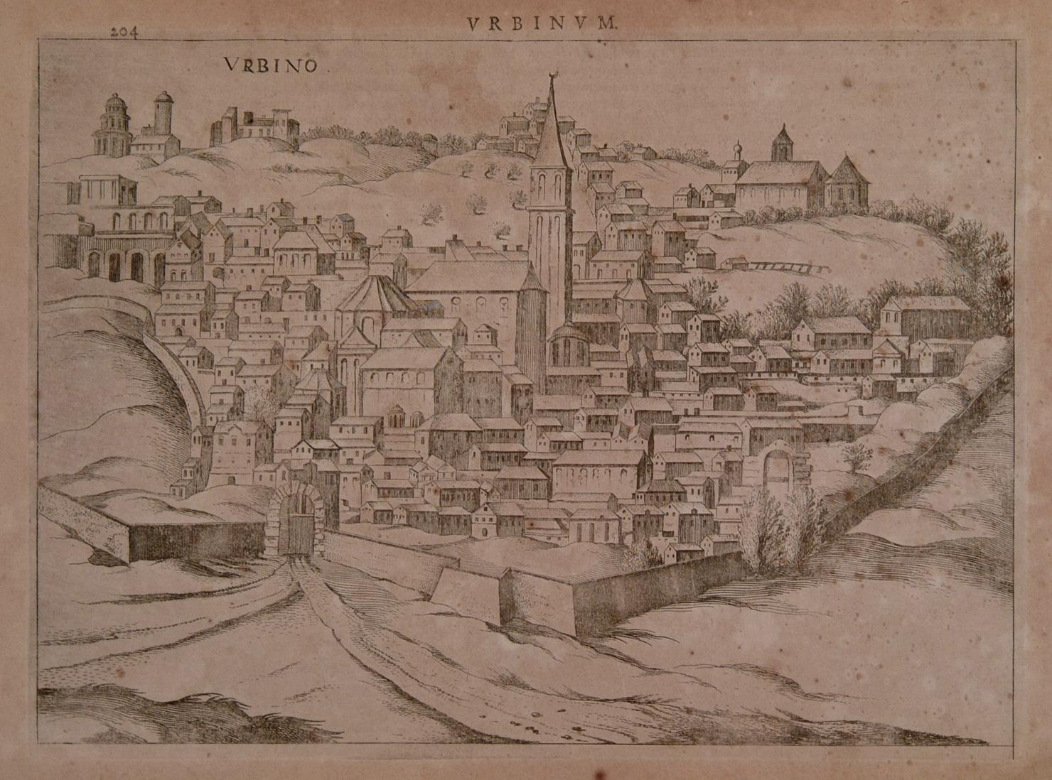 veduta di Urbino (stampa) di Hondius Jodocus il Giovane, Hoefnagel Joris (sec. XVII)
